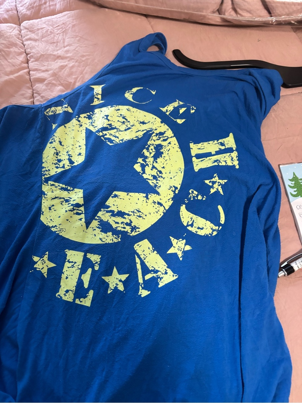 VENUS Royal Blue Mini Dress with Distressed Neon Yellow Star Graphic